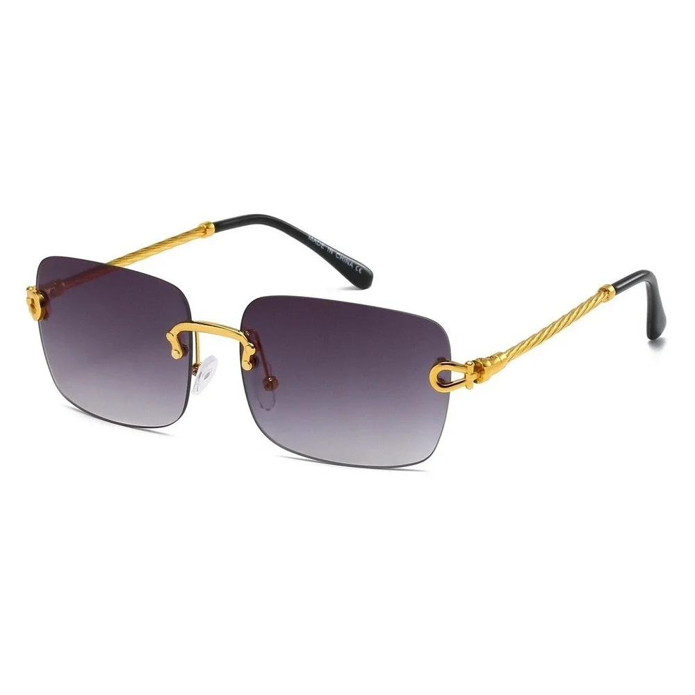 Men Sunglasses Rimless Square Gold Frame Gradient Lens Fashion Shades Lentes New